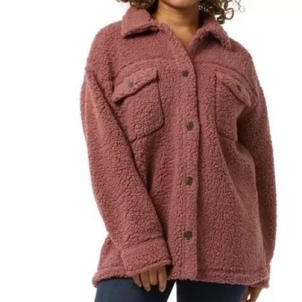 32 Degrees Brown Faux Fur Sherpa Fleece Shirt Jacket Shacket Oversized M/L